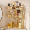Aveniee Corner Bathroom Counter Organizer, Bathroom Countertop Shelf Makeup Organizer for Vanity Perfume Tray for Corner Storage (3 Tiers, Gold)