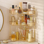 Aveniee Corner Bathroom Counter Organizer, Bathroom Countertop Shelf Makeup Organizer for Vanity Perfume Tray for Corner Storage (3 Tiers, Gold)