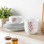 VEWEET Porcelain Dinnerware Sets for 4, 12 Pieces Plates and Bowls Set with Pink Floral, Kitchen Dishes Set Dining Ware for Family, Microwave and Dishwasher Safe, Series ANNIE