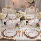 KIRE 350 PCS White and Gold Plates Disposable - Elegant Dinnerware Set of 50 Guest, White Plastic Plates With Gold Rim, Pre Rolled Napkins with Silverware & Cups for Thanksgiving Party/Wedding