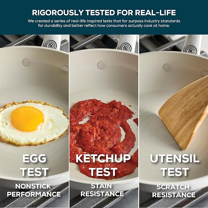 Circulon Halo with LaserDefense Ceramic Nonstick 2-Piece Skillet Set/Frying Pans, Made without PFAS, Compatible with All Stovetops, Dishwasher and Oven Safe, 8 Inch and 10 Inch Fry Pans - Pearl White