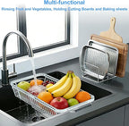 Dish Drying Rack Over The Sink, Stainless Steel Dish Racks for Kitchen Counter, Expandable Drainer for Kitchen Sink Organizer, 2-in-1 Extend Drain Basket and Plates Holder for Utensil Storage