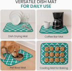Dish Drying Mat - Microfiber Kitchen Counter Mat, Super Absorbent & Quick Dry Dish Drying Pad for Dishes, Utensils, Pots & Pans - Large Reversible Drying Mat for Kitchen Countertops, Coffee Bar, Green