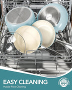 MICHELANGELO Pots and Pans Set Non Stick - Titanium Cookware Set Non Toxic Ceramic Coating, 8-Pcs Nonstick Pots and Pans with Ergonomic Handle, Dishwasher Safe & Induction Compatible, Blue