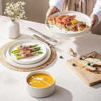 Ceramic Dinnerware Sets for 4-12 Piece Plates and Bowls Set, Microwave and Dishwasher Safe Stoneware, Ribbed Dishes and 22oz Bowls, Speckled White