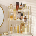 Aveniee Corner Bathroom Counter Organizer, Bathroom Countertop Shelf Makeup Storage, Clear Perfume Tray Holder (3 Tiers, White)