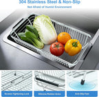 Dish Drying Rack Over The Sink, Stainless Steel Dish Racks for Kitchen Counter, Expandable Drainer for Kitchen Sink Organizer, 2-in-1 Extend Drain Basket and Plates Holder for Utensil Storage