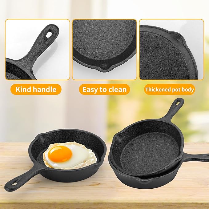 4 Pack Cast Iron Skillet 6 Inch, Nonstick Small Cast Iron Skillet, Black Small Frying Pan for Indoor and Outdoor Restaurant Kitchen