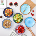 KitchenTour Ceramic Pasta Bowls - Large Salad Bowls Porcelain Serving Bowl Set 26 Ounce - 8 Inch Soup Bowl - Dishwasher and Microwave Safe - Set of 6, Assorted Cool Colors