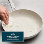 Circulon Halo with LaserDefense Ceramic Nonstick 2-Piece Skillet Set/Frying Pans, Made without PFAS, Compatible with All Stovetops, Dishwasher and Oven Safe, 8 Inch and 10 Inch Fry Pans - Pearl White