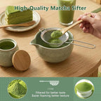 Matcha Whisk Set 11 Pcs - Japanese Matcha Kit with Bamboo Chasen, Ceramic Bowl with Spout, Scoop, Sifter, Towel - Tea Ceremony Gifts for Matcha Lovers, Christmas, Beginners, Birthday (Green)