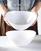 LaGlint 66 OZ Salad Bowl Set of 2, Opal Glass 10 inch Lightweight Serving Dishes for Salad, Fruit, Kitchen Microwave & Dishwasher Safe, Oval Shape White