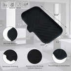 MicoYang Silicone Bathroom Soap Dishes with Drain Spout-Bathroom and Kitchen Sink Organizer,Sponge Holder,Dish Soap Tray,Perfect for Dispenser,Scrubber,Bottle,Cup on Sink or Counter-Black 9.6"×5.3"