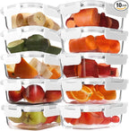 BAYZZ 10 Pack 22 oz Glass Meal Prep Containers, Glass Food Storage Containers with Airtight Lids, BPA-Free, Freezer and Microwave Safe, White