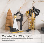 Black and Gold Kitchen Utensils Set - 7-Piece Silicone Cooking Tools with Gold Utensil Holder for Nonstick Cookware and Modern Kitchens - Stylish Luxury Kitchen Accessories