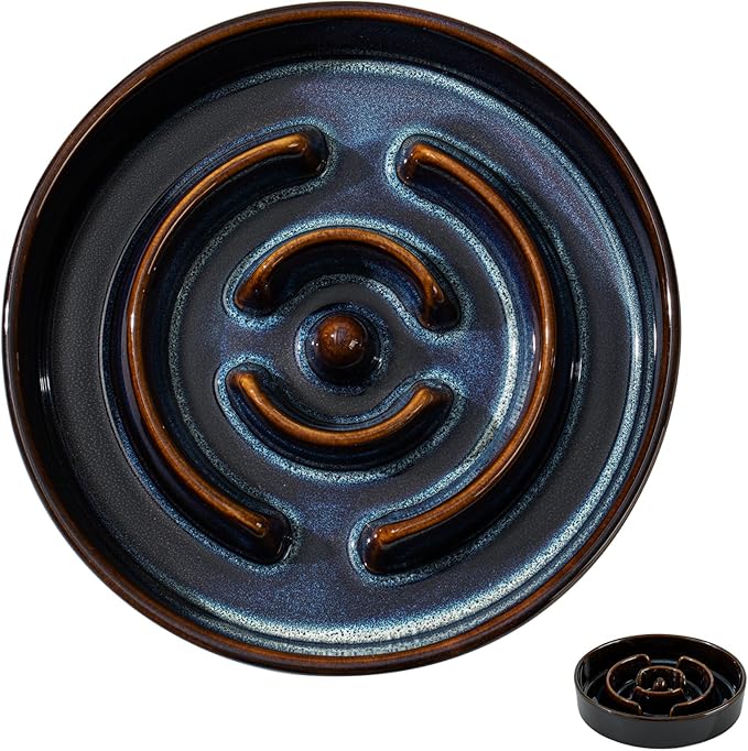 Havniva Ceramic 1.2 Cup Dog Bowl Slow Feeder for Medium and Small Dog, 7.3inch Pet Slow Dish, Pet Slow Dish, Stop Bloat, Preventing Choking(Single Bowl, Starry Sky)