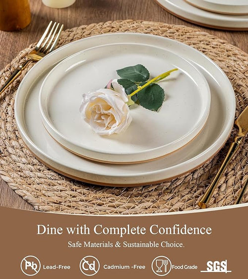 AmorArc Ceramic Dinnerware Set for 8 | Speckled Stoneware Plates and Bowls with Rustic Terracotta Underside| Scratch Resistant,Dishwasher & Microwave Safe Dishes Sets- 24pcs