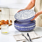 Selamica 9.6" Pasta Bowls Set of 4, 51 OZ Large Salad Bowls, Ceramic Wide and Shallow Serving Bowls for Soup, Dinner, Microwave & Dishwasher Safe, Vintage Blue