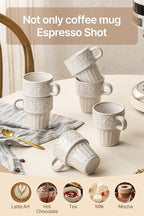 3.3 OZ Coffee Mugs, Ceramic Coffee Mug, Espresso Cups, Stackable Mug, Mug Set of 6, Coffee Cups for Tea Cocoa Cappuccino - Office Party Gathering, Great Gift for Birthday Housewarming Wedding, Beige