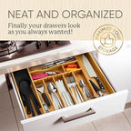 Night Tree 2.5” Extra Deep Silverware Drawer Organizer with Adjustable Dividers – Expandable Bamboo Flatware Tray for Kitchen, Reinforced Wood Cutlery Holder (14"-21.6" Wide)