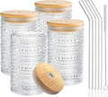 Hobnail Drinking Glasses with Bamboo Lids and Glass Straw 4Pcs Set - 14oz Vintage Glass Cups, Water Glasses, Iced Coffee Glasses, Cute Tumbler Cup, Ideal for Cocktail, Whiskey, Gift - Cleaning Brushes