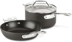 All-Clad Essentials Hard Anodized Nonstick Fry & Sauce Pan Set 8.5 Inch , 2.5 Quart Oven Broiler Safe 500F Pots and Pans, Cookware Black
