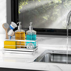 Cisily Sink Caddy Organizer, Kitchen Sink Accessories with Drip Tray, Rustproof and Non-Slip, White