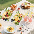 GLITCHCORE 4-Pack 11 * 7.8" Acrylic Tray Serving Platter for Party Trays for Serving Food,Fruit Plastic Serving Trays,Suitable for Home Kitchen and Outdoor Dessert, Cake, and Cookie Plating.