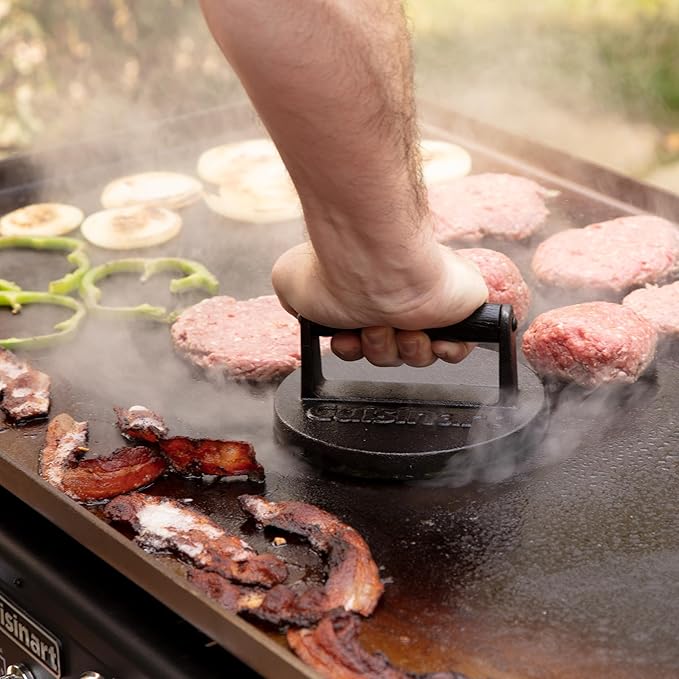 Cuisinart 6.5" Cast Iron Smashed Burger Press,Round Flat Edge Grill Press for Crispy Smash Burgers,Burger Tool for Grill and Griddle Accessories, BBQs and Tailgates,(Pack of 8)