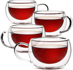 BTaT- Double Walled Glass Coffee Mugs, 9 oz, Set of 4, Glass Coffee Cups with Handle, Insulated Clear Coffee Mug for Hot and Cold Beverages, Cappuccino, Latte, Tea, Americano, Microwave Safe