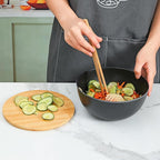 Sustainable Salad Bowls Set with Wooden Lids (3 Bowls + 3 Lids) – Eco-Friendly, Multi-Purpose Mixing and Serving Bowls for Kitchen, Food Prep, and Storage