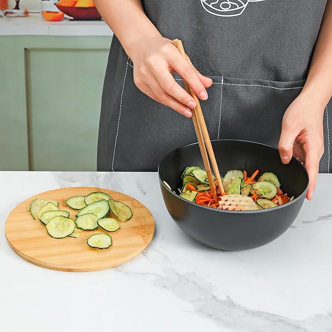 Sustainable Salad Bowls Set with Wooden Lids (3 Bowls + 3 Lids) – Eco-Friendly, Multi-Purpose Mixing and Serving Bowls for Kitchen, Food Prep, and Storage