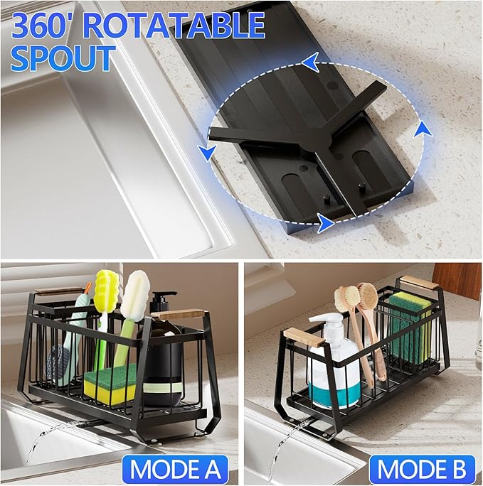 Sponge Holder for Kitchen Sink, Kitchen Sink Caddy Organizer with High Brush Holder, Rustproof Sponge Holder, Kitchen Countertop Organizers and Storage Essentials