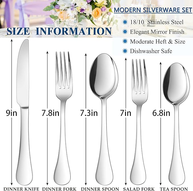 Herogo 18/10 Stainless Steel Silverware Set, 20-Piece Fancy Flatware Cutlery Set for 4, Modern Tableware Eating Utensils for Home Restaurant Wedding, Mirror Polished, Dishwasher Safe