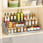 Spice Rack Organizer, Metal Spice Rack Organizer for Cabinet, Countertop Spice Rack - Expandable Width, 3 Tier Spice Shelf for Cabinet, Countertop, Pantry, Cupboard, Gray