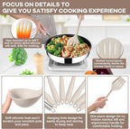 TeamFar 8 PCS Silicone Cooking Utensils - 446°F Heat Resistant Kitchen Silicon Utensils Set, Turner, Spatula, Spoon, Whisk, Kitchen Cooking Gadgets Tools for Nonstick Cookware, Dishwasher Safe-Khaki