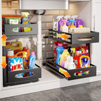Under Sink Organizer, 2 Tier Under Sink Organizers and Storage, Adjustable Height, Slide out Metal Cabinet Organizers, Pull out Cabinet Storage Drawer Shelf for Kitchen Bathroom (Black, 2)