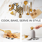Gold Kitchen Utensils Set - 19-Piece Set Includes Stainless Steel Gold Utensils, White Silicone Tools, and Measuring Cups and Spoons - Luxury Kitchen Accessories for Modern Cooking, Serving, & Gifting