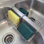 2 Pack Stainless Steel Sponge Holder for Kitchen Sink, Double Sided Sink Caddy Sponge Holder for Brush, Soap, Towel - Rustproof Hanging Organizer for Kitchen Double Basin, Top Width 1.93"