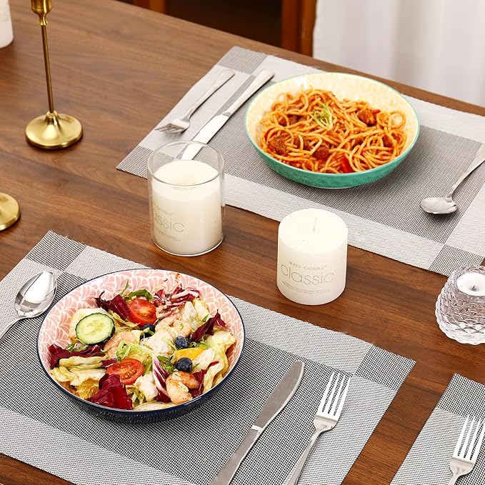 Large Ceramic Pasta Bowls Set of 6, 30 Oz Large Salad Bowls for Kitchen, 8.25 inch Decorative Ceramic Serving Bowl, Pasta Plates, Porcelain Dinner Soup Bowl Set, Microwave&Oven&Dishwasher Safe