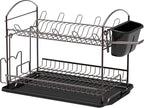 Simple Houseware 2-Tier Dish Rack with Drainboard, Bronze