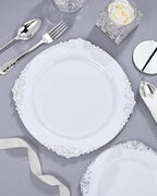 Nervure 700PCS Silver Plastic Plates - Silver Plastic Dinnerware Sets for 100 Guests - 200 Disposable Plates, 300 Silverware, 100 Cups, 100 Napkins for Wedding & Party