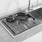 Roll Up Dish Drying Rack Over Sink, 17.5" x 15.2" Foldable SUS304 Stainless Steel Kitchen Dish Drainer, Heat-Resistant Multipurpose Rolling Sink Rack Organizer,Grey