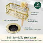 Cuisinart 2 Piece Sink Set – Sink Drain Strainer with Stainless Steel Rim & Silicone Mesh Base & Sponge Holder for Kitchen Sink, Metal Caddy with Triple Suction Cups, Daily Kitchen Essentials