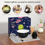 Matcha Whisk Set Matcha Kit - 7 Pcs Japanese Tea Set Includes Matcha Bowl with Spout,Bamboo Whisk with Ceramic Holder,Bamboo Scoop and Rest,Sifter,Tea Towel, for Ceremony Matcha Lovers Gift,Black