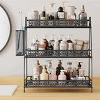 Vintage 3 Tier Spice Rack Organizer for Kitchen Counter, Bathroom Counter Organizer with Bonus Basket, 3 Tier Bathroom Counter Organizer for Spices Makeup Perfumes, Retro Countertop Organizer