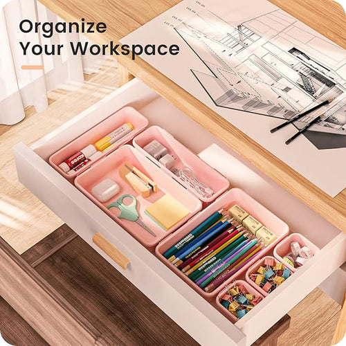 A-LuGei【𝟰𝟲𝗣𝗖𝗦【5 Size】 Tool Box Organizer Tray Divider Set, 【Pink】 Desk Drawer Organizer, Garage Organization and Storage Toolbox Accessories Rolling Tool Chest Cart Cabinet WorkBench Small Part