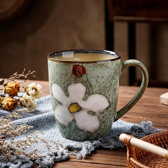Maxdot 1 Pcs 12oz Ceramic Coffee Mugs Sets Glazing Process Cappuccino Mug Floral Ceramic Tea Cups Mother's Day Idea Gift for Women Mom Porcelain Cup for Coffee, Cocoa, Tea, Latte (Fresh)