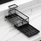 KINGBERW Large Sponge Holder for Kitchen Sink, Auto Draining Sponge Sink Caddy Organizer with Brush Holder, Kitchen Countertop Organizers and Storage Essentials, Black