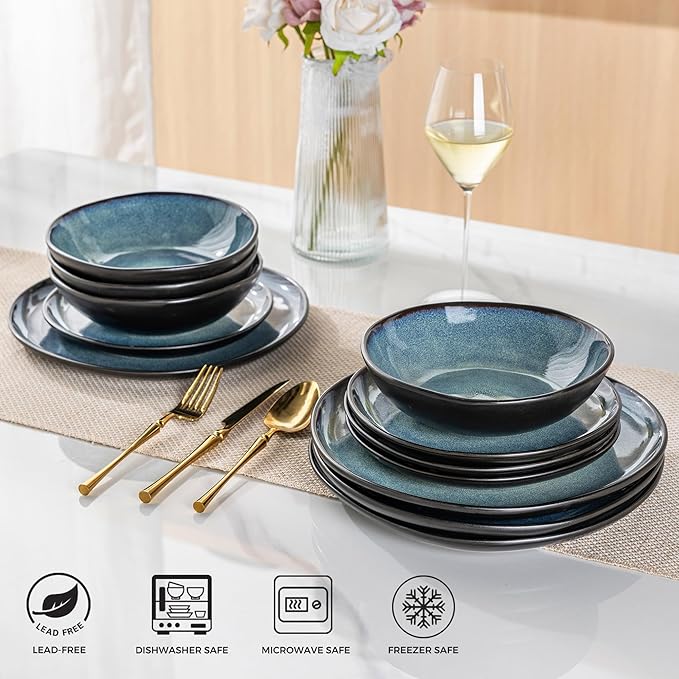 AmorArc Ceramic Dinnerware Sets,Handmade Reactive Glaze Stoneware Plates and Bowls Sets,Highly Scratch Resistant | Dishwasher & Microwave Safe Dishes Set,Service for 8 (24pc)